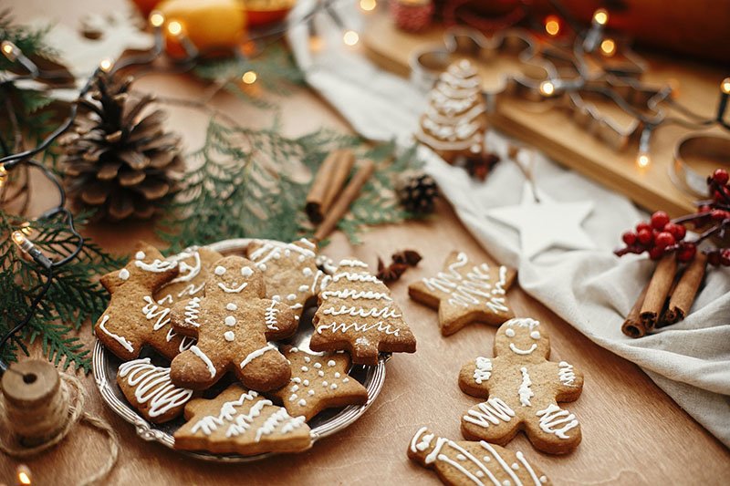 Holiday cookies for a holiday party set out on a table by catering event staff
